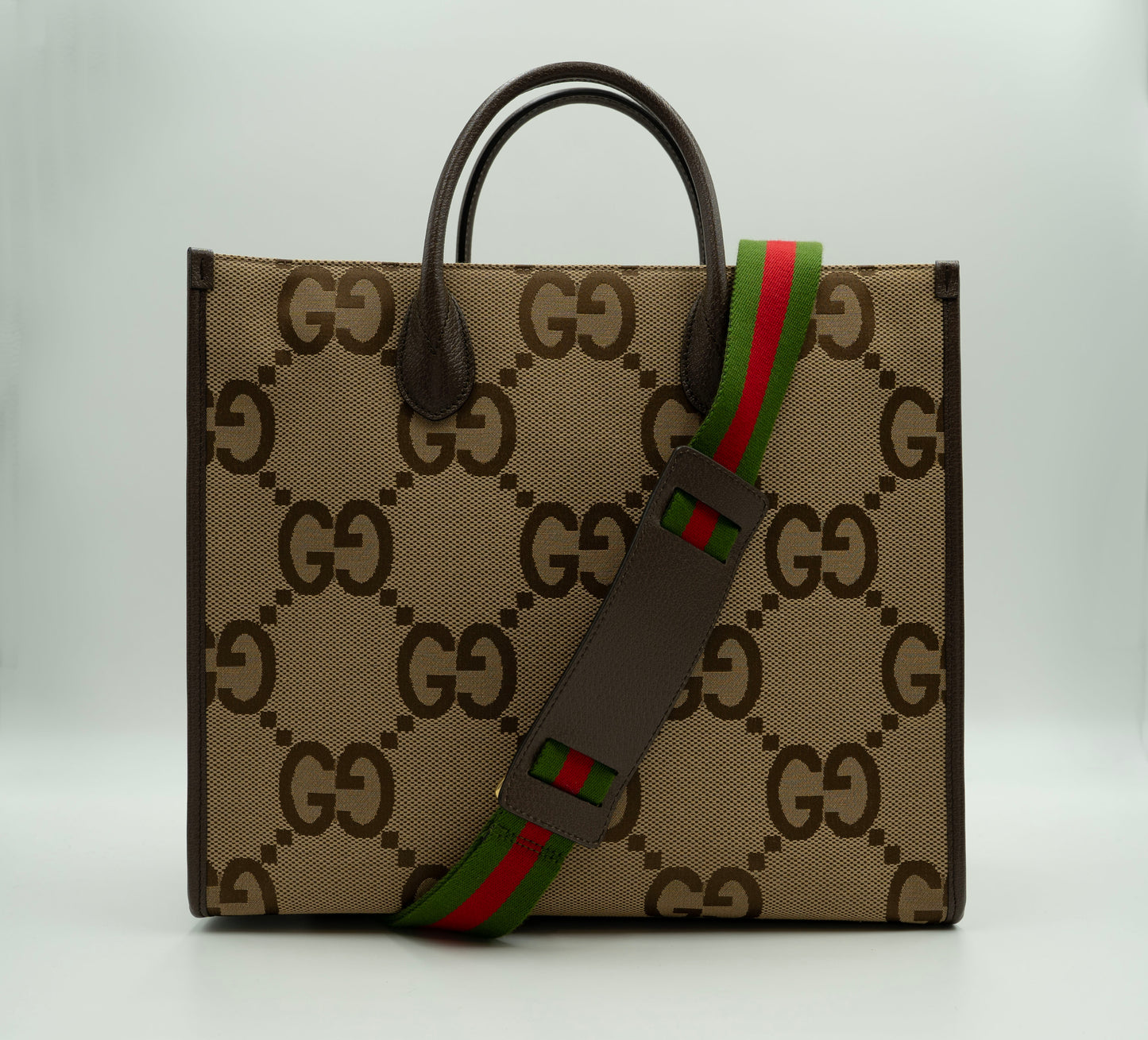 GUCCI Maximalist Jumbo Brown Canvas Shopper - Aria Collection | GG Tote with Web Shoulder Strap