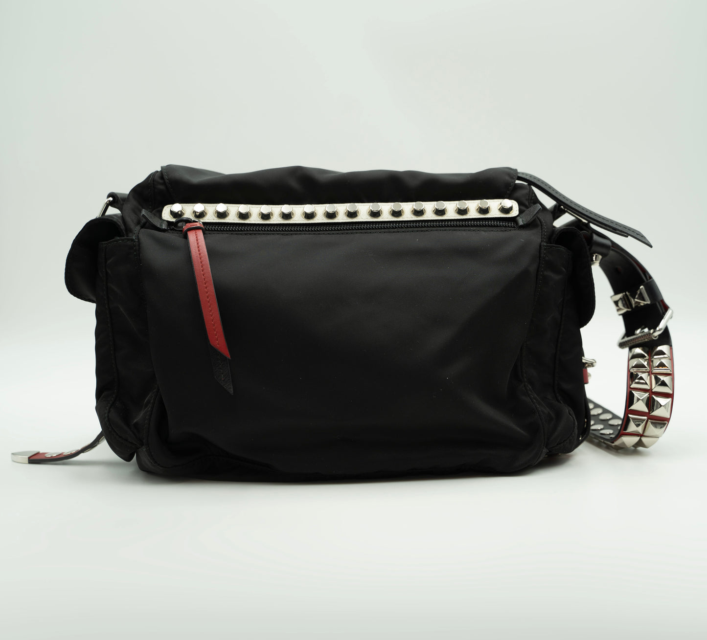 PRADA Black Nylon New Vela Studded Messenger Bag: Urban Style Meets Functionality"