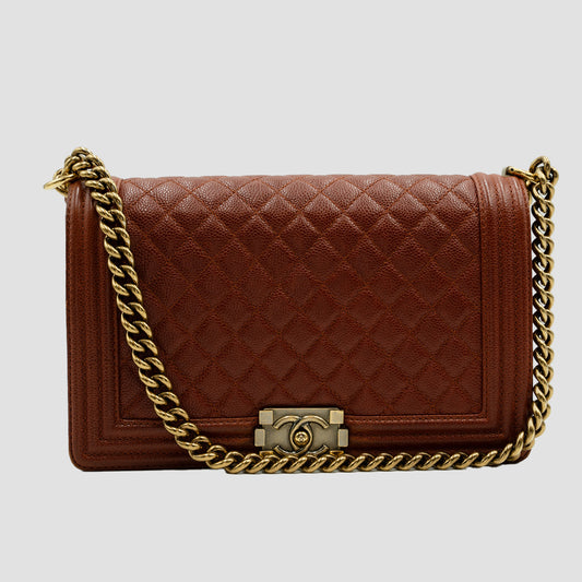 CHANEL Le Boy Medium Flap Bag Caviar Rose Golden