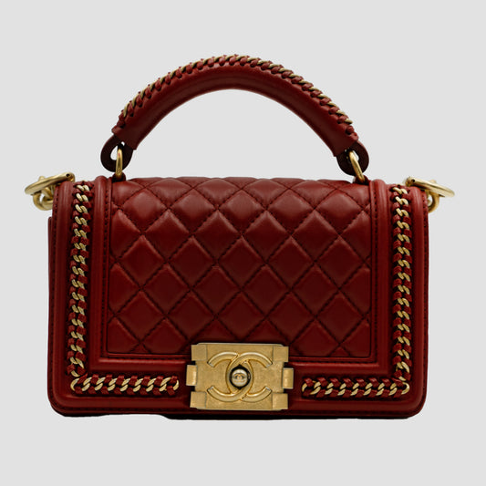 CHANEL Quilted Le Boy Cross Bag in Burgundy Calfskin