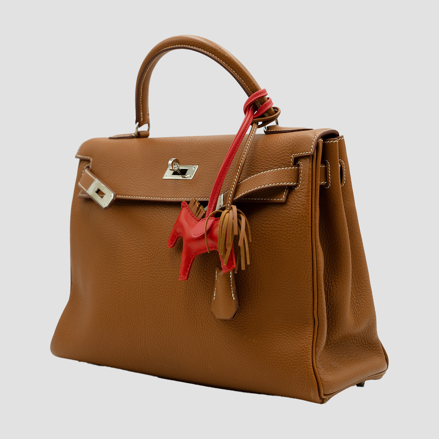 HERMES Clemence Leather Gold Kelly 28 Handbag
