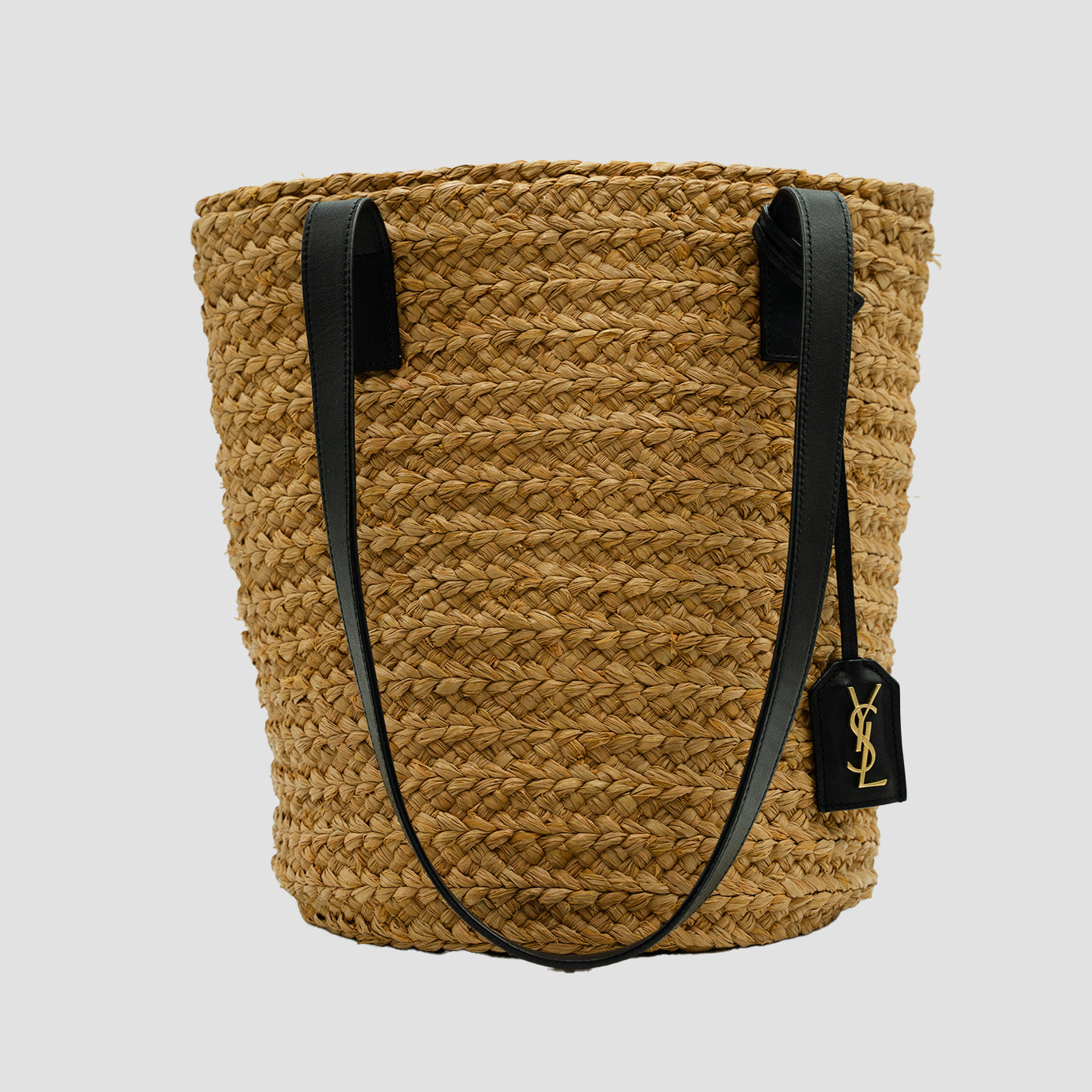 Yves Saint Laurent Plain Leather Logo Straw Bags