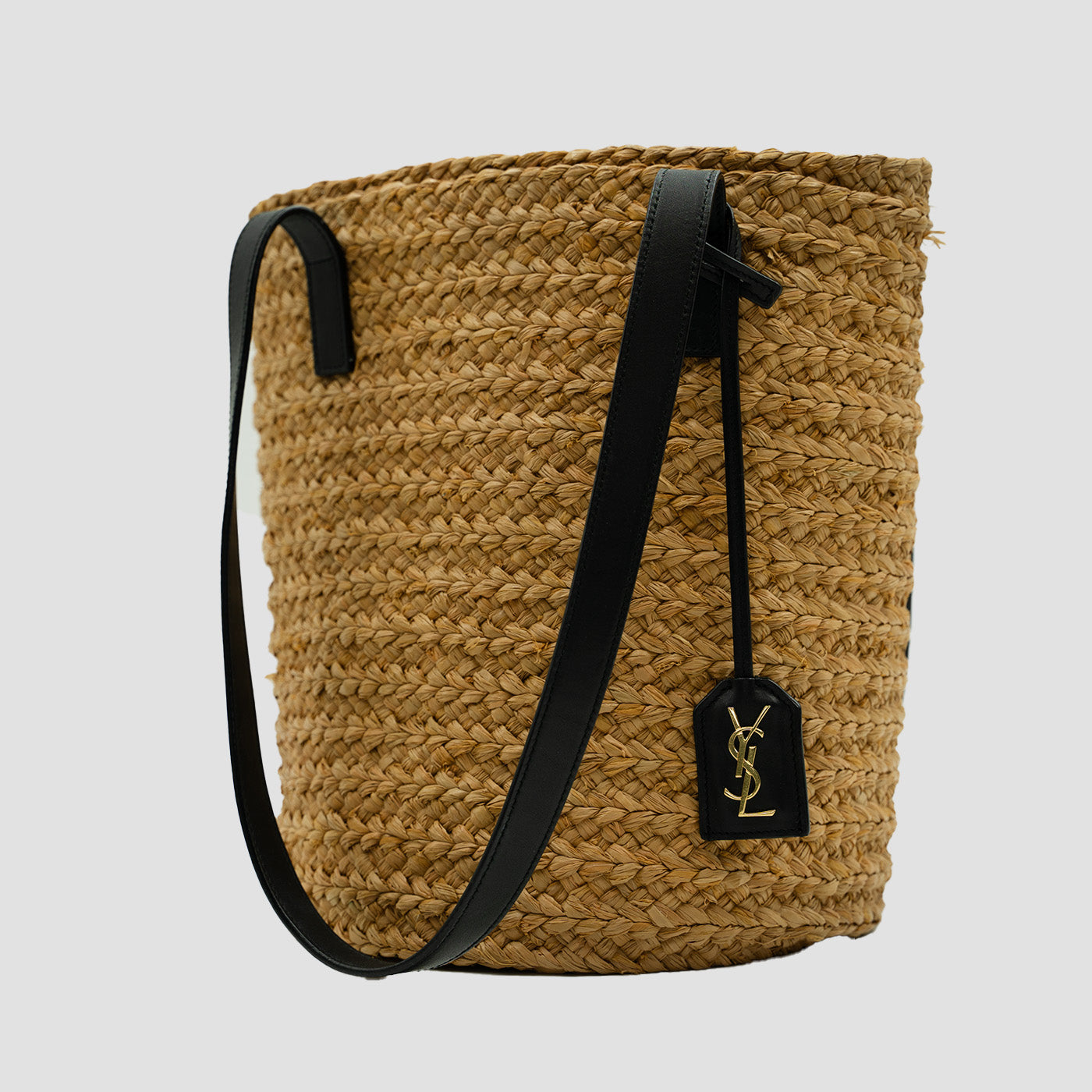 Yves Saint Laurent Plain Leather Logo Straw Bags