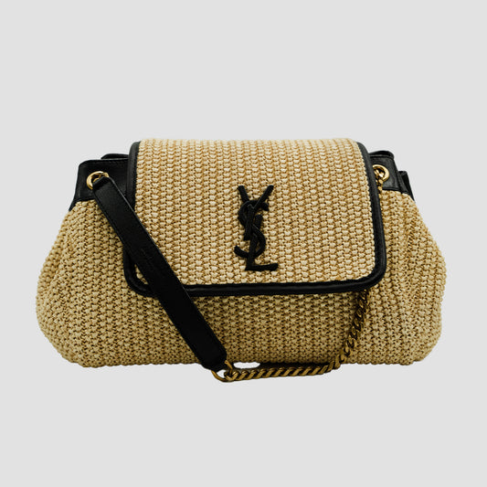 YSL Off White Mesh Sling - Raffia Calfskin Nolita Shoulder Bag