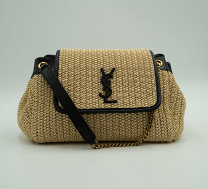 YSL Off White Mesh Sling - Raffia Calfskin Nolita Shoulder Bag