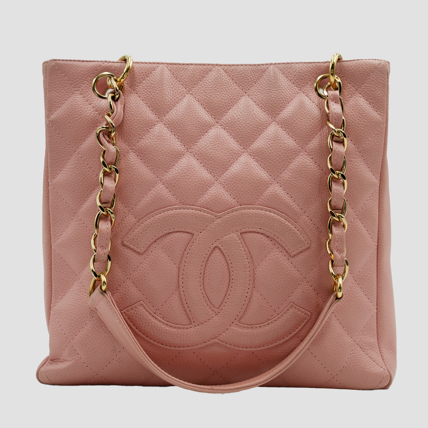 CHANEL Pink Caviar Leather CC Logo Petite Shopping Tote Bag