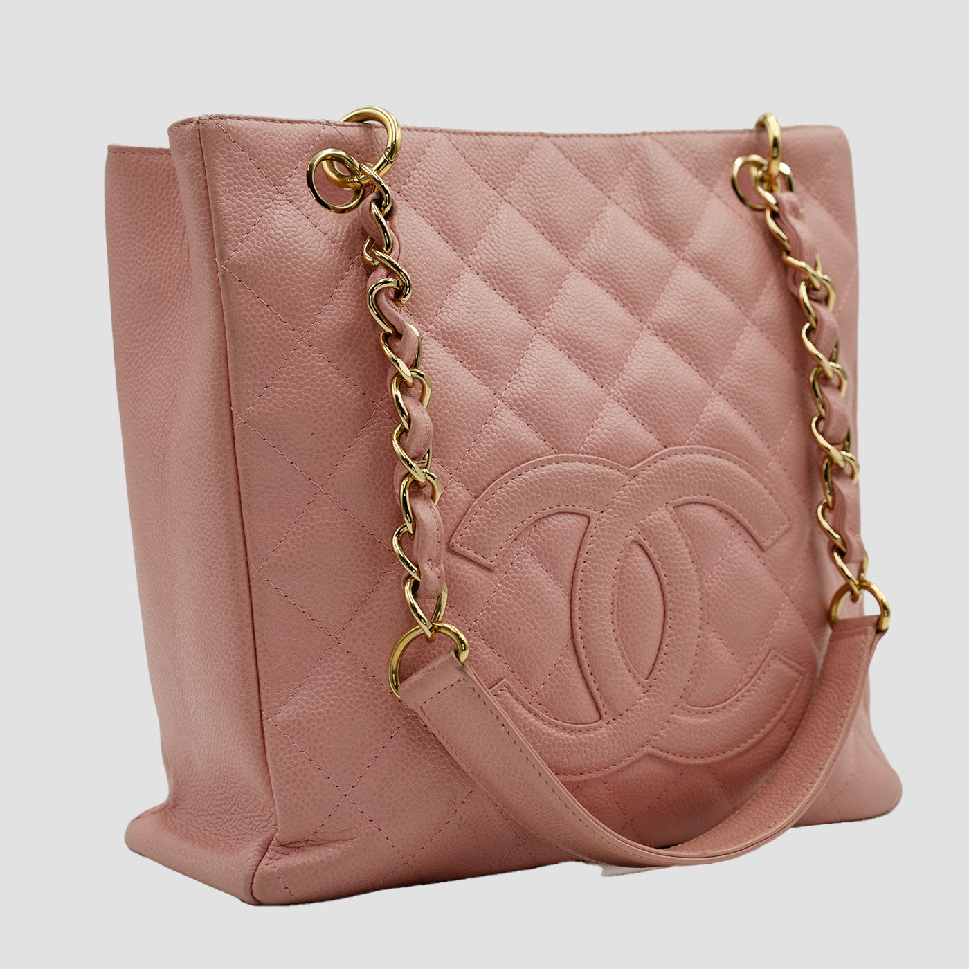 CHANEL Pink Caviar Leather CC Logo Petite Shopping Tote Bag