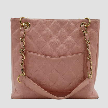CHANEL Pink Caviar Leather CC Logo Petite Shopping Tote Bag