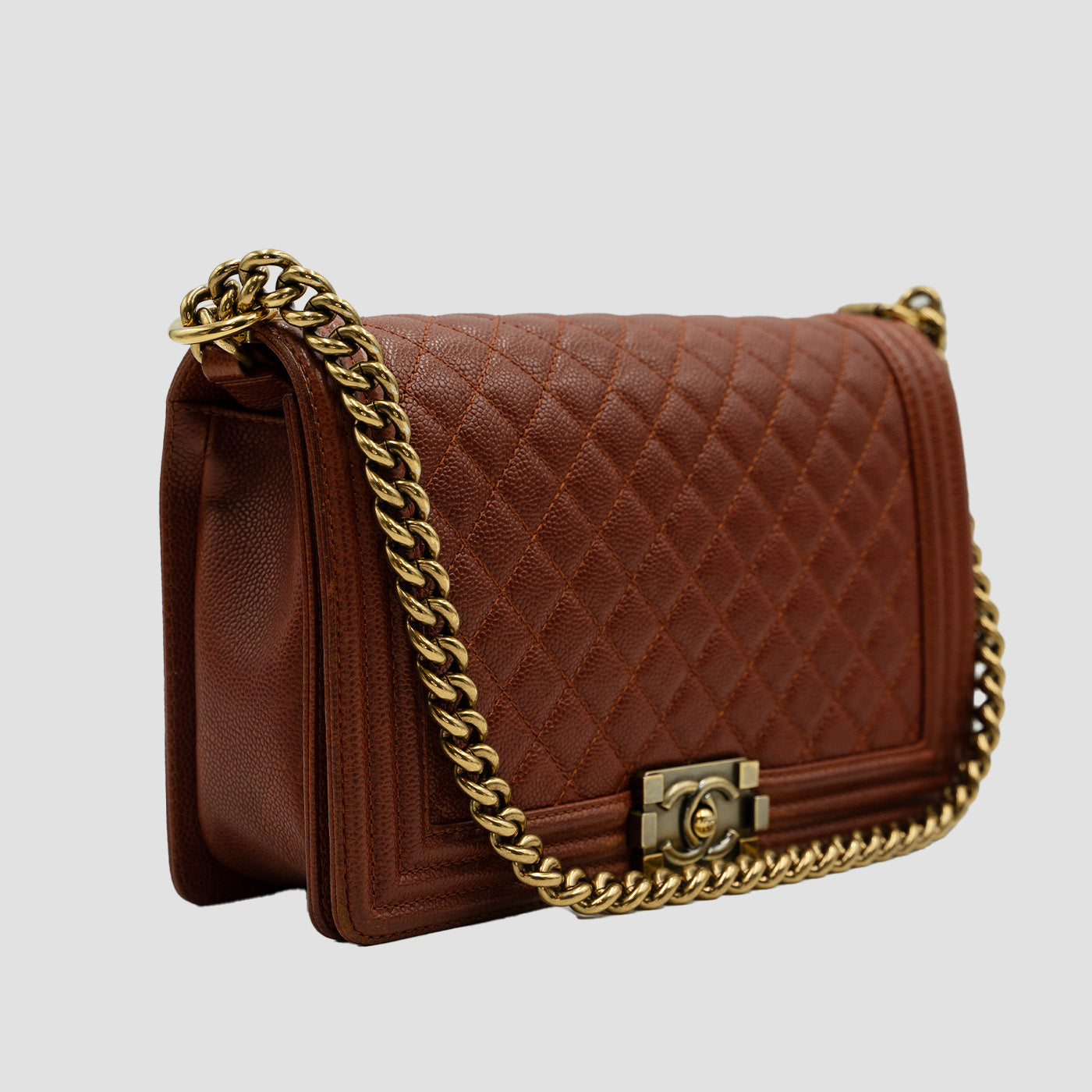 CHANEL Le Boy Medium Flap Bag Caviar Rose Golden