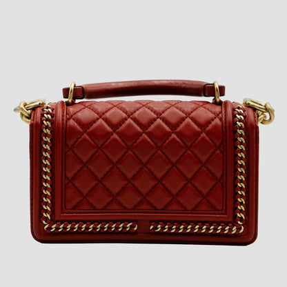CHANEL Quilted Le Boy Cross Bag in Burgundy Calfskin