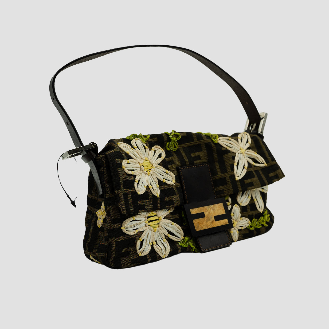 FENDI Monogram Daisy Baguette Shoulder Bag in Brown