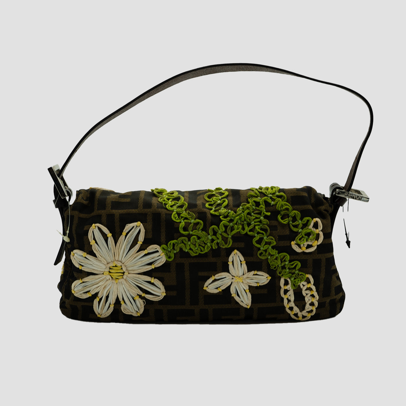 FENDI Monogram Daisy Baguette Shoulder Bag in Brown