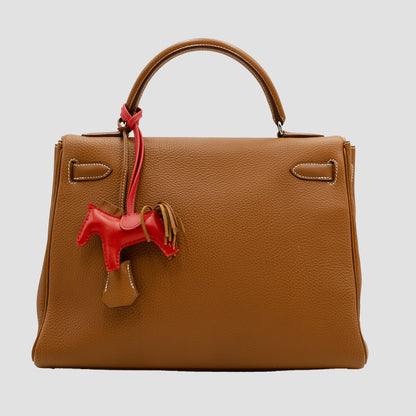 HERMES Clemence Leather Gold Kelly 28 Handbag